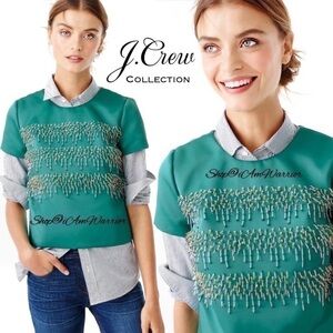 J.Crew Collection NWT *rare* green/teal satin crystal beaded top Shop@iAmWarrior